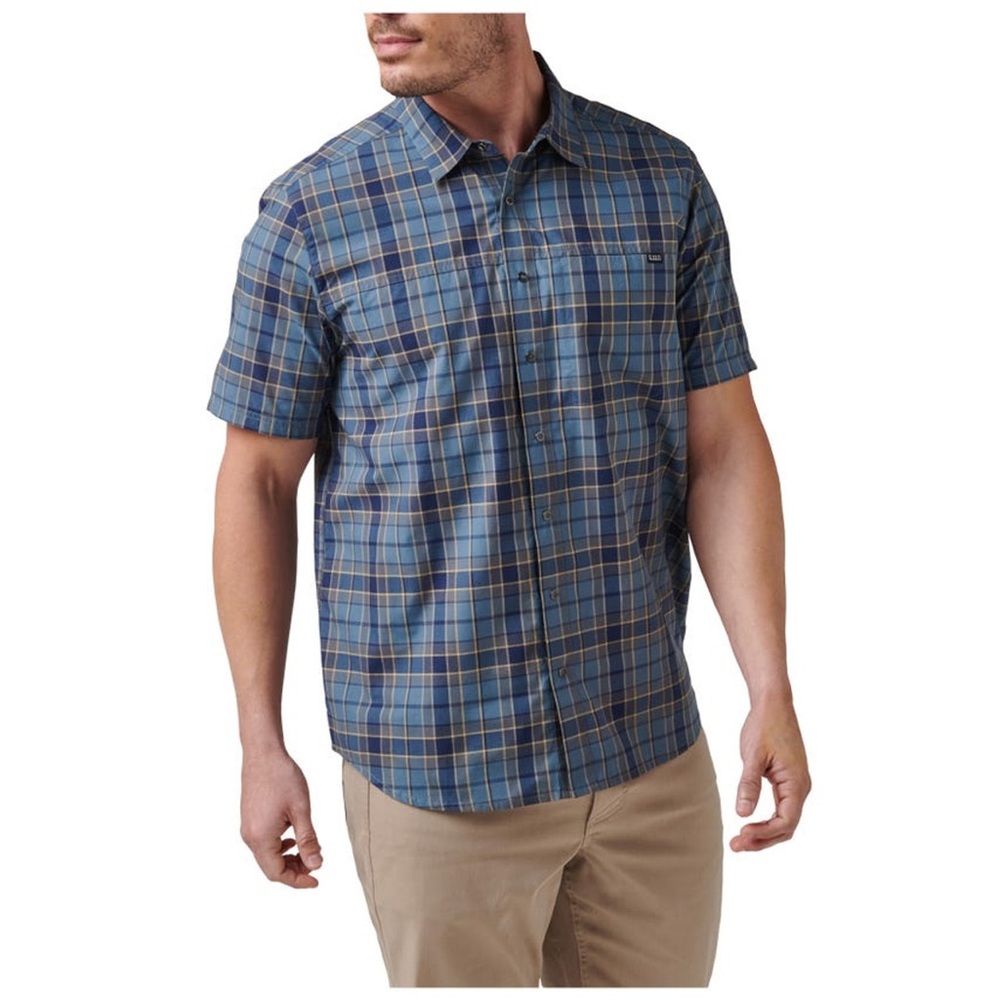 Men's Blue Plaid Short Sleeve Shirt